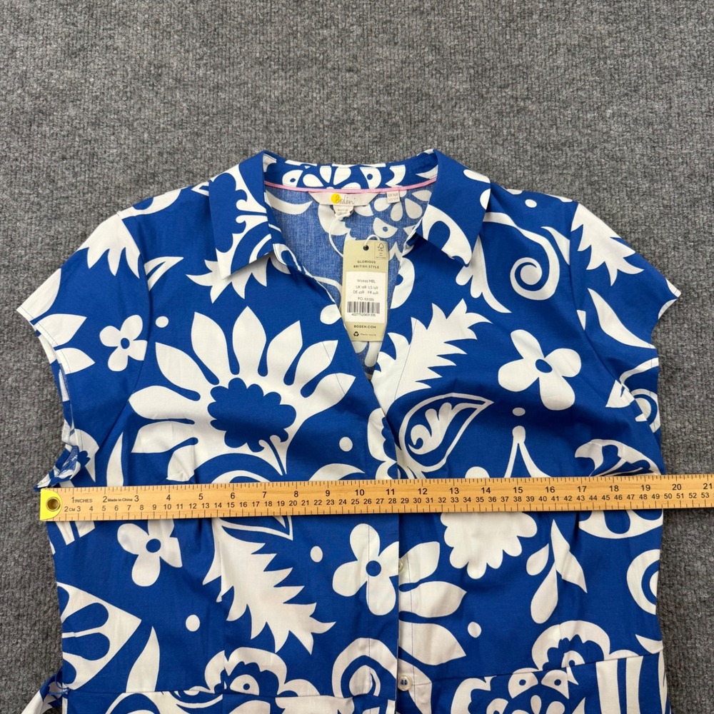 Boden Womens 12R Blue White Floral Cotton Midi Shirt Dress Vacation Belted NWT - Picture 6 of 13